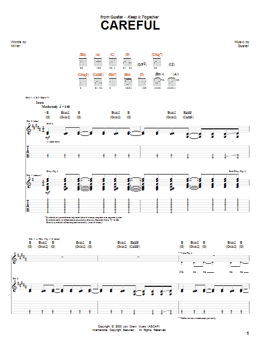 Guster Careful sheet music notes and chords. Download Printable PDF.