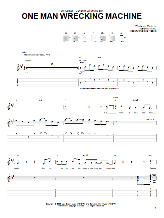 Guster One Man Wrecking Machine sheet music notes and chords. Download Printable PDF.