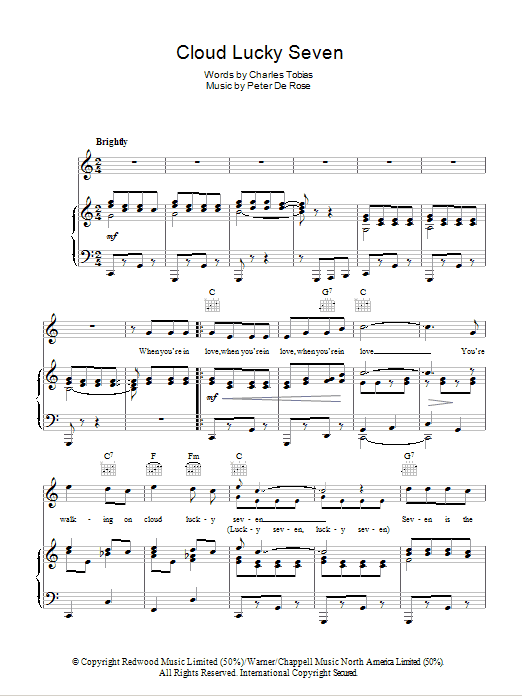 Guy Mitchell Cloud Lucky Seven sheet music notes and chords. Download Printable PDF.