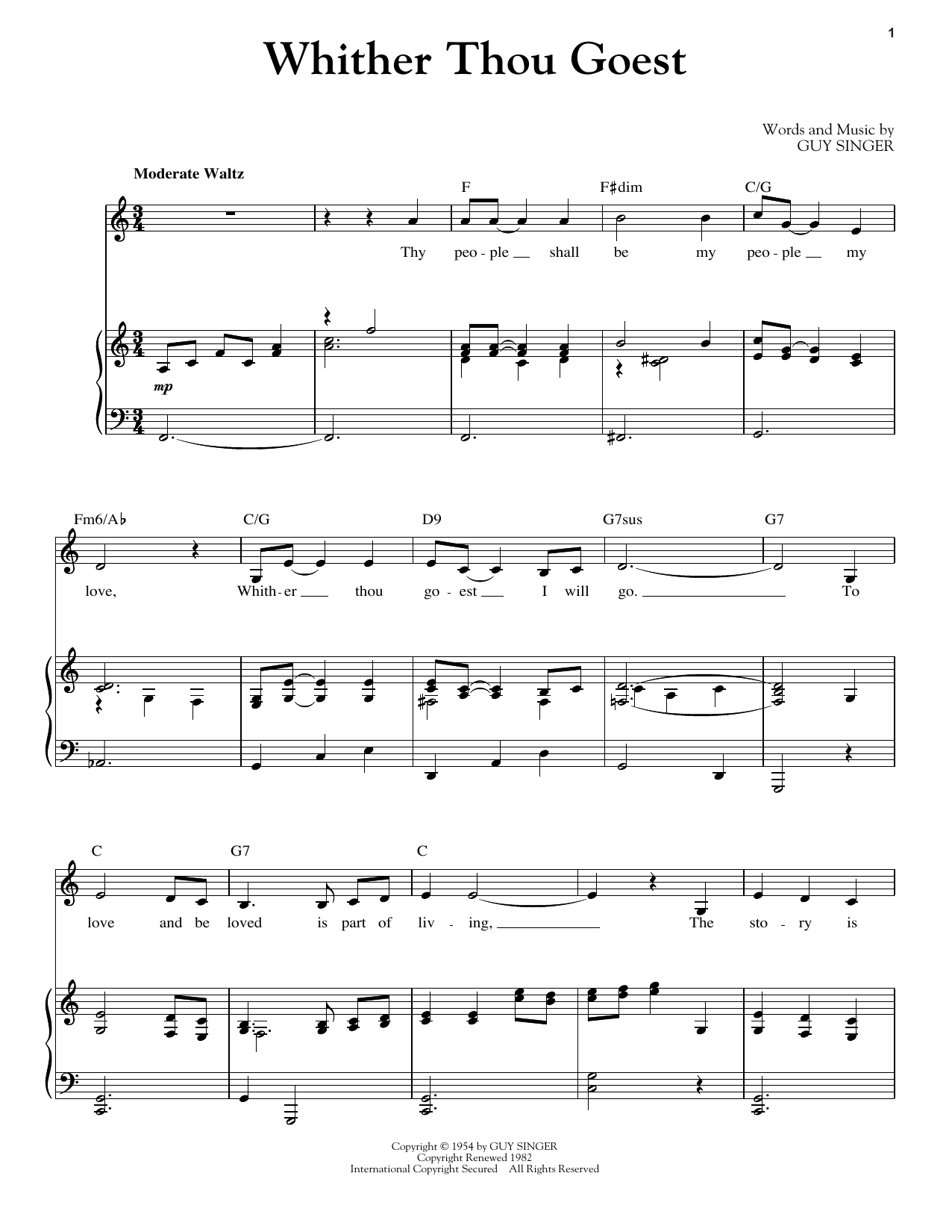 Guy Singer Whither Thou Goest sheet music notes and chords. Download Printable PDF.