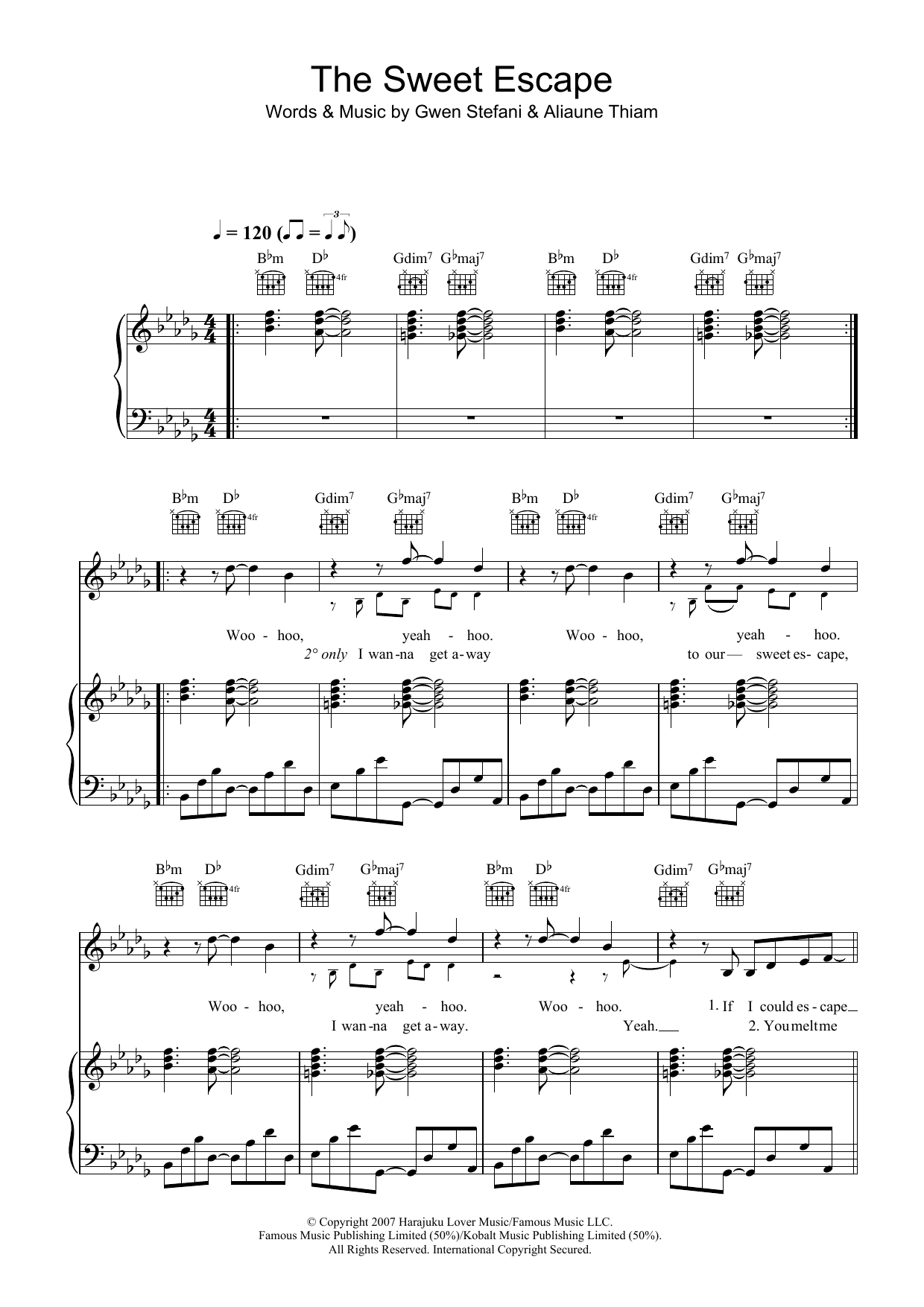 Gwen Stefani The Sweet Escape (feat. Akon) sheet music notes and chords. Download Printable PDF.