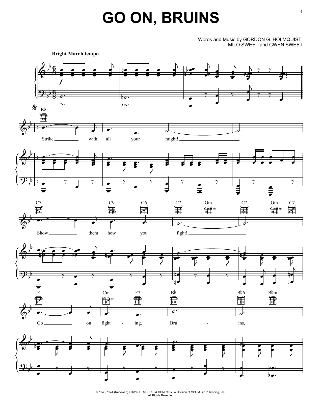 Gwen Sweet Go On, Bruins sheet music notes and chords. Download Printable PDF.