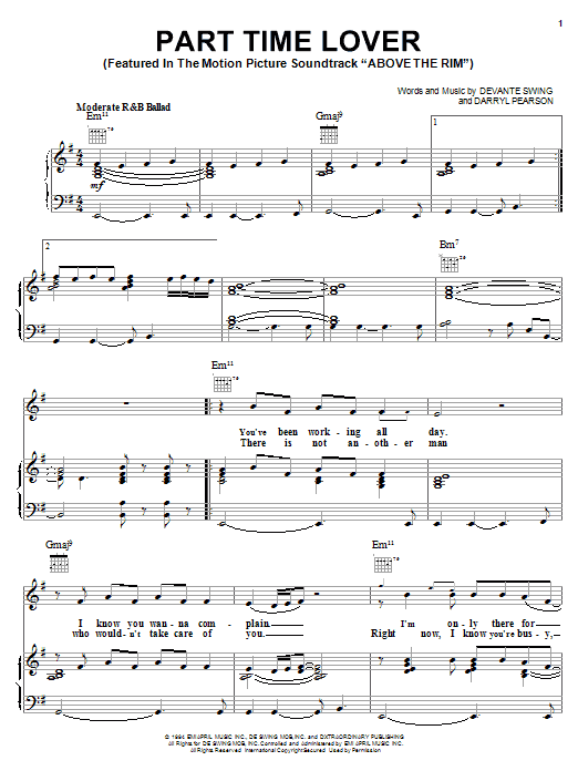 H-Town Part Time Lover (from Above The Rim) sheet music notes and chords. Download Printable PDF.