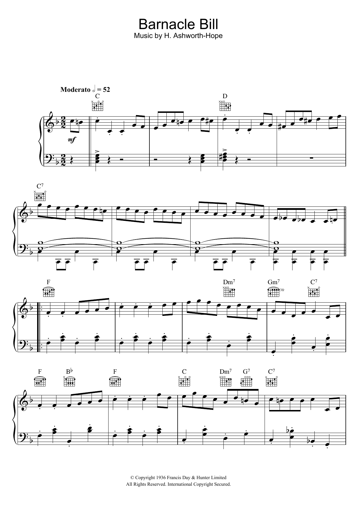 Learn to play H. Ashworth-Hope Barnacle Bill (Theme from Blue Peter) sheet music for Piano Solo in minutes. H. Ashworth-Hope Barnacle Bill (Theme from Blue Peter) sheet music notes and chords. Download Printable PDF.