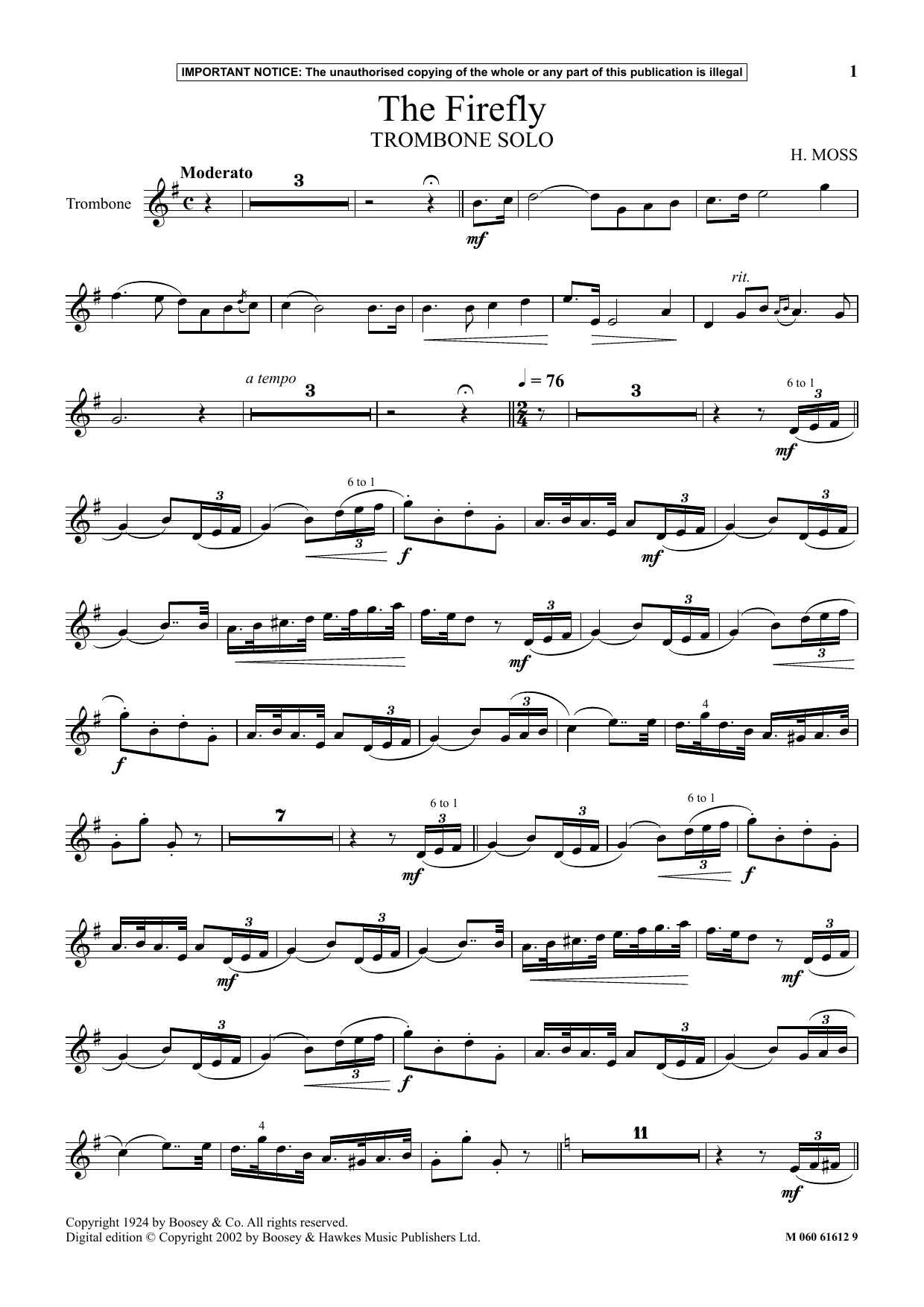 H. Moss The Firefly sheet music notes and chords. Download Printable PDF.