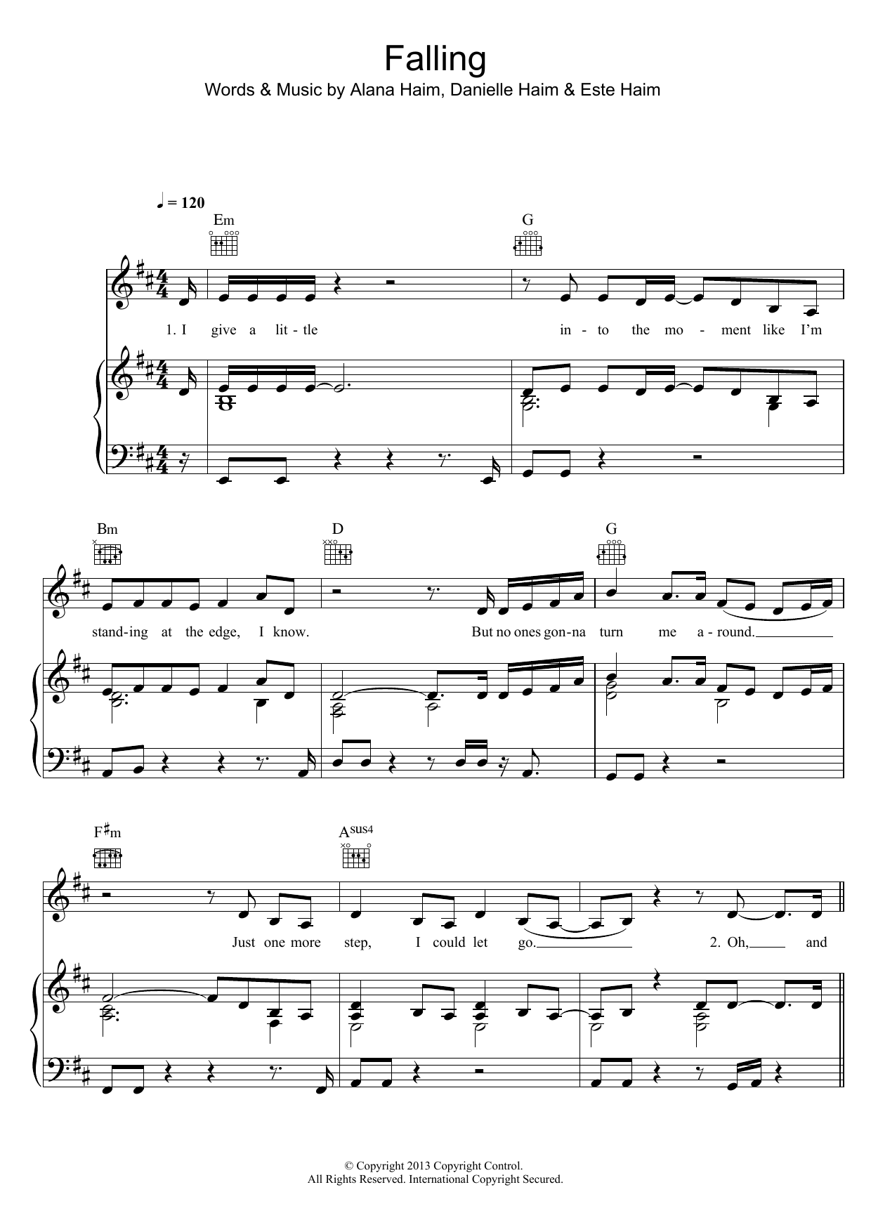 Haim Falling sheet music notes and chords. Download Printable PDF.