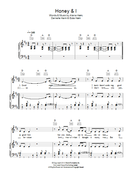 Haim Honey And I sheet music notes and chords. Download Printable PDF.