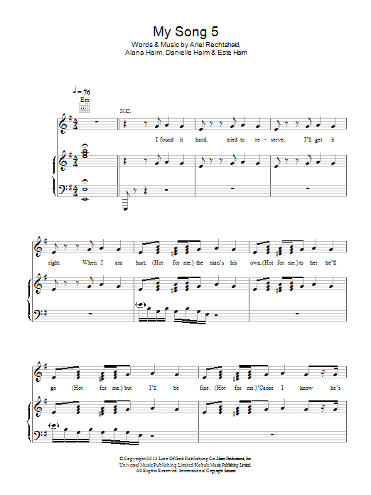 Haim My Song 5 sheet music notes and chords. Download Printable PDF.