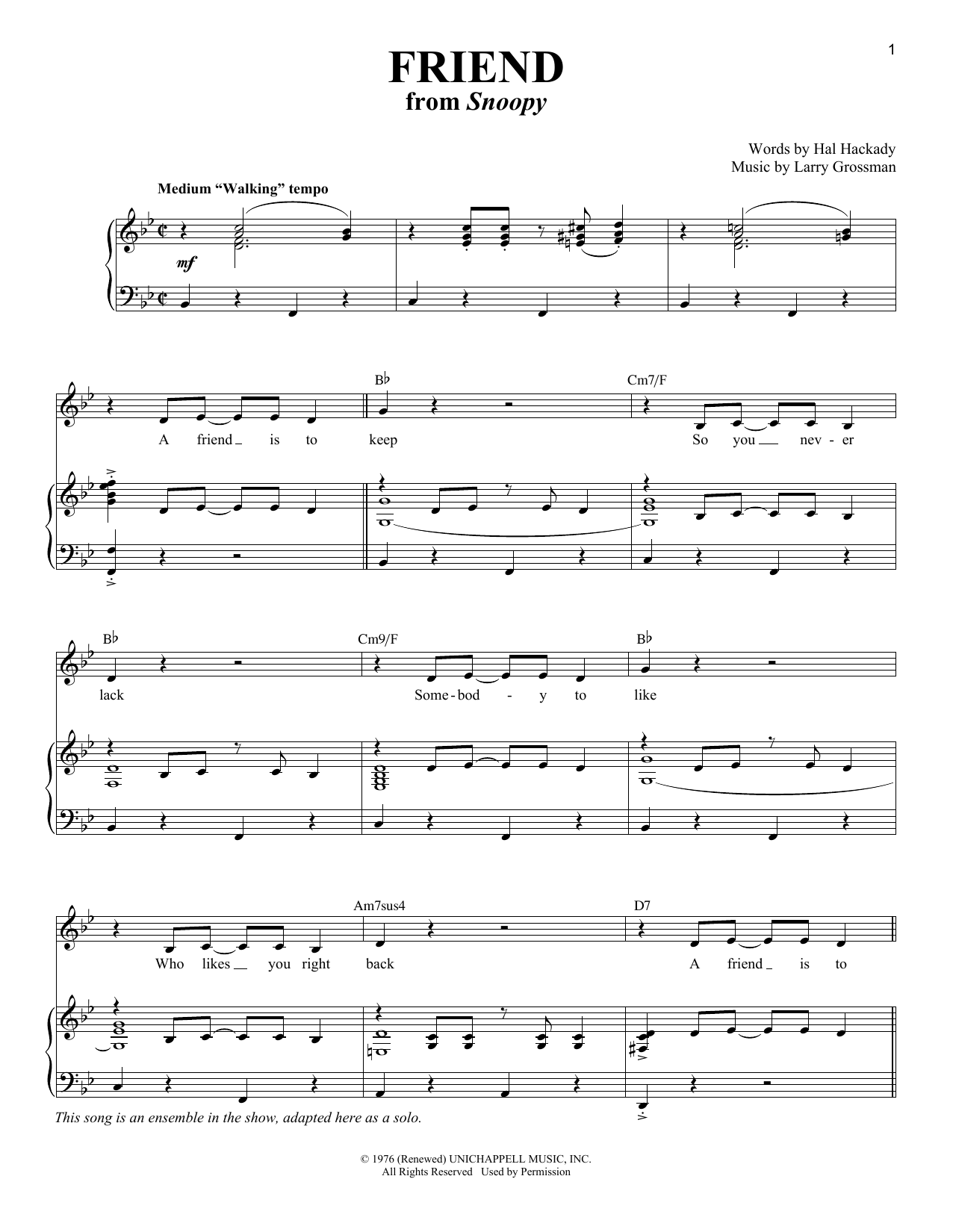 Hal Hackady Friend sheet music notes and chords. Download Printable PDF.