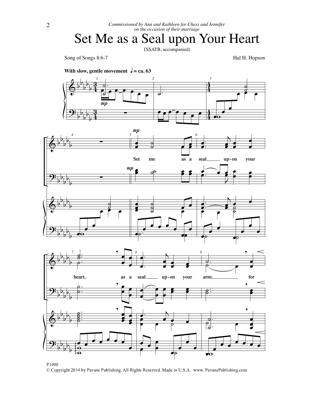 Learn to play Hal H. Hopson Set Me as a Seal upon Your Heart sheet music for SSATB Choir in minutes. Price: 3.9900$ Hal H. Hopson Set Me as a Seal upon Your Heart sheet music notes and chords arranged for SSATB Choir