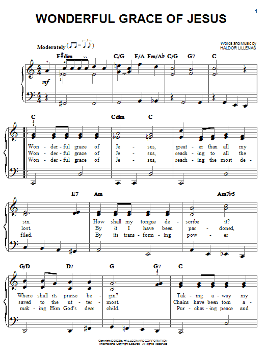 Haldor Lillenas Wonderful Grace Of Jesus sheet music notes and chords. Download Printable PDF.