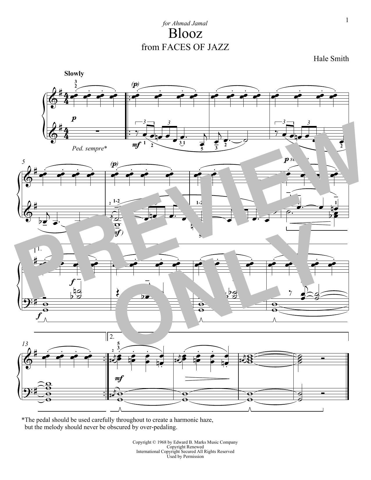 Hale Smith Blooz sheet music notes and chords. Download Printable PDF.