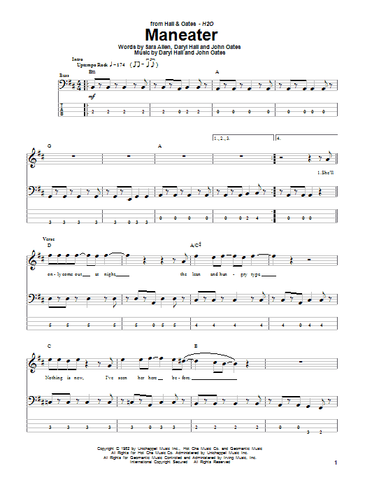 Hall & Oates Maneater sheet music notes and chords. Download Printable PDF.