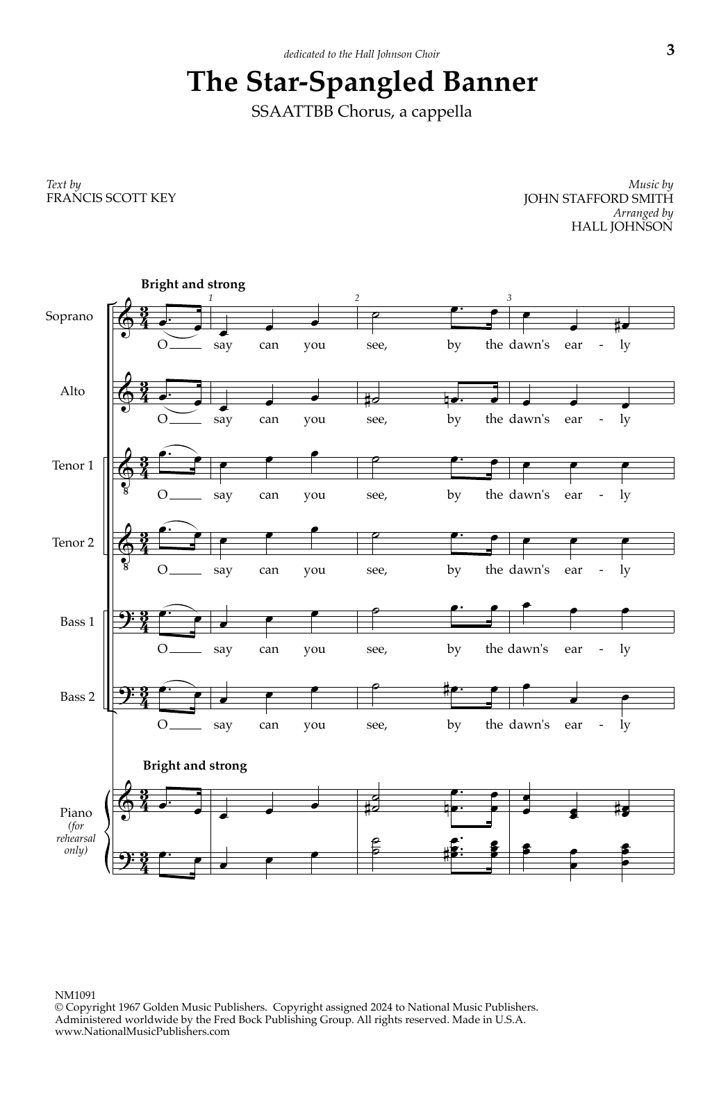 Hall Johnson The Star-Spangled Banner sheet music notes and chords. Download Printable PDF.