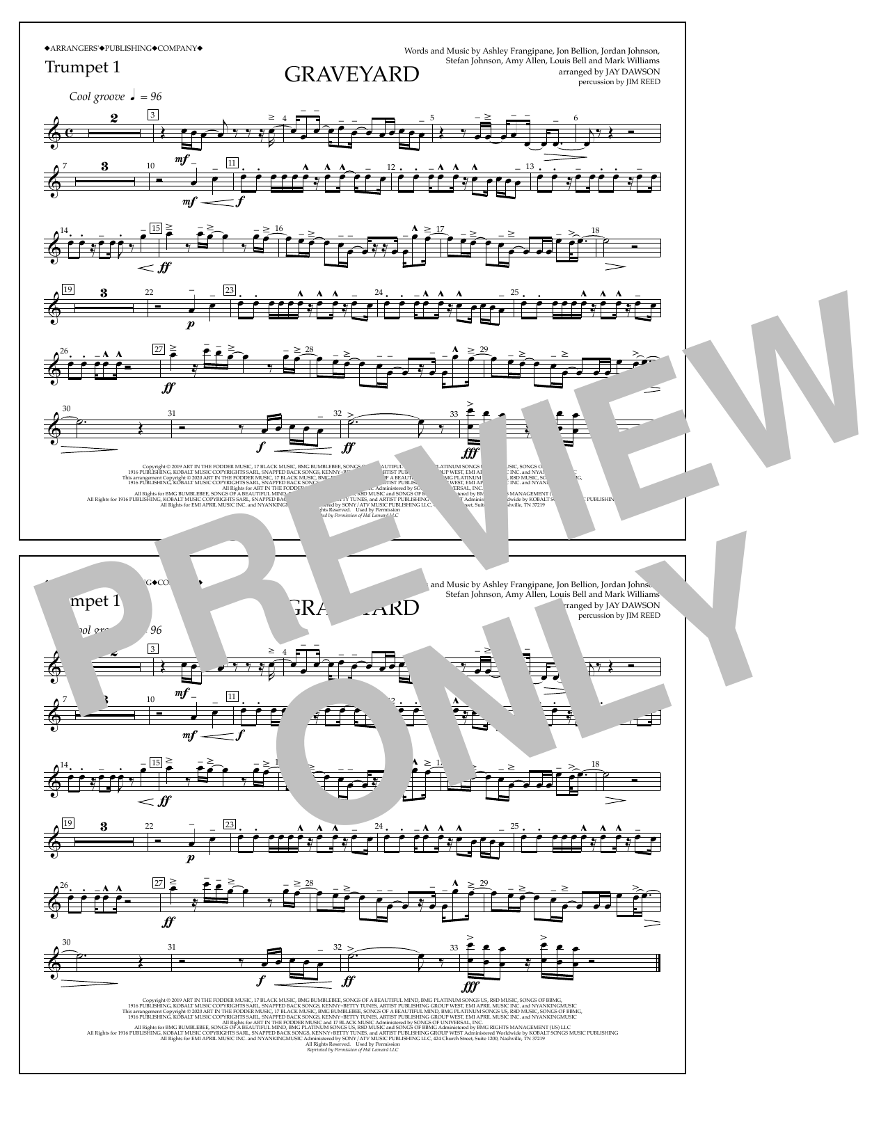 Learn to play Halsey Graveyard (arr. Jay Dawson) - Trumpet 1 sheet music for Marching Band in minutes. Price: 7.8900$ Halsey Graveyard (arr. Jay Dawson) - Trumpet 1 sheet music notes and chords arranged for Marching Band