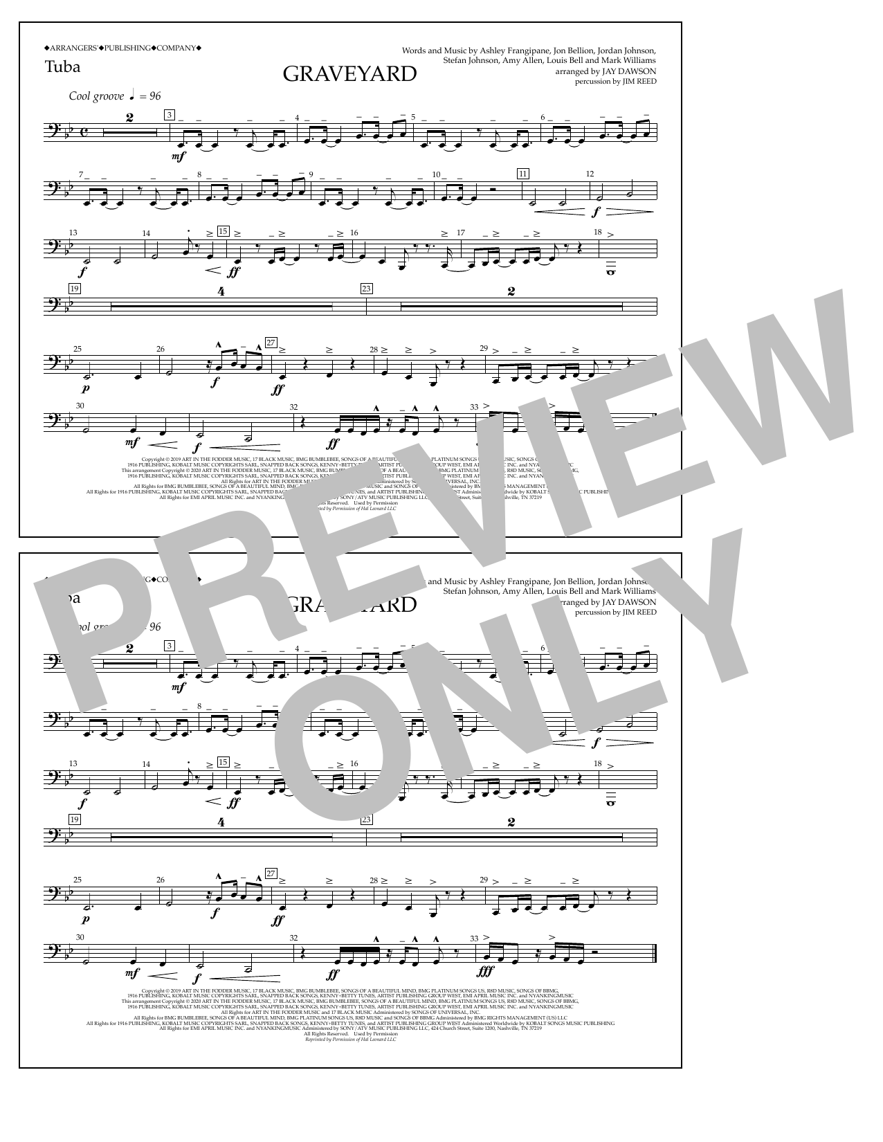 Learn to play Halsey Graveyard (arr. Jay Dawson) - Tuba sheet music for Marching Band in minutes. Price: 7.8900$ Halsey Graveyard (arr. Jay Dawson) - Tuba sheet music notes and chords arranged for Marching Band