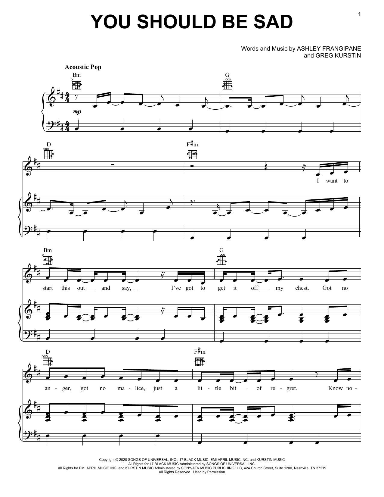 Halsey You should be sad sheet music notes and chords. Download Printable PDF.