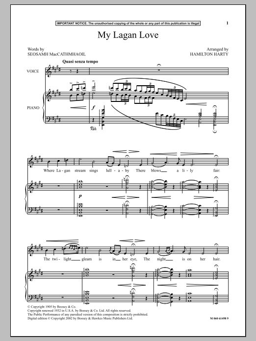 Learn to play Hamilton Harty My Lagan Love sheet music for Piano & Vocal in minutes. Price: 6.9900$ Hamilton Harty My Lagan Love sheet music notes and chords arranged for Piano & Vocal