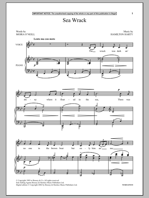 Learn to play Hamilton Harty Sea Wrack sheet music for Piano & Vocal in minutes. Price: 6.9900$ Hamilton Harty Sea Wrack sheet music notes and chords arranged for Piano & Vocal