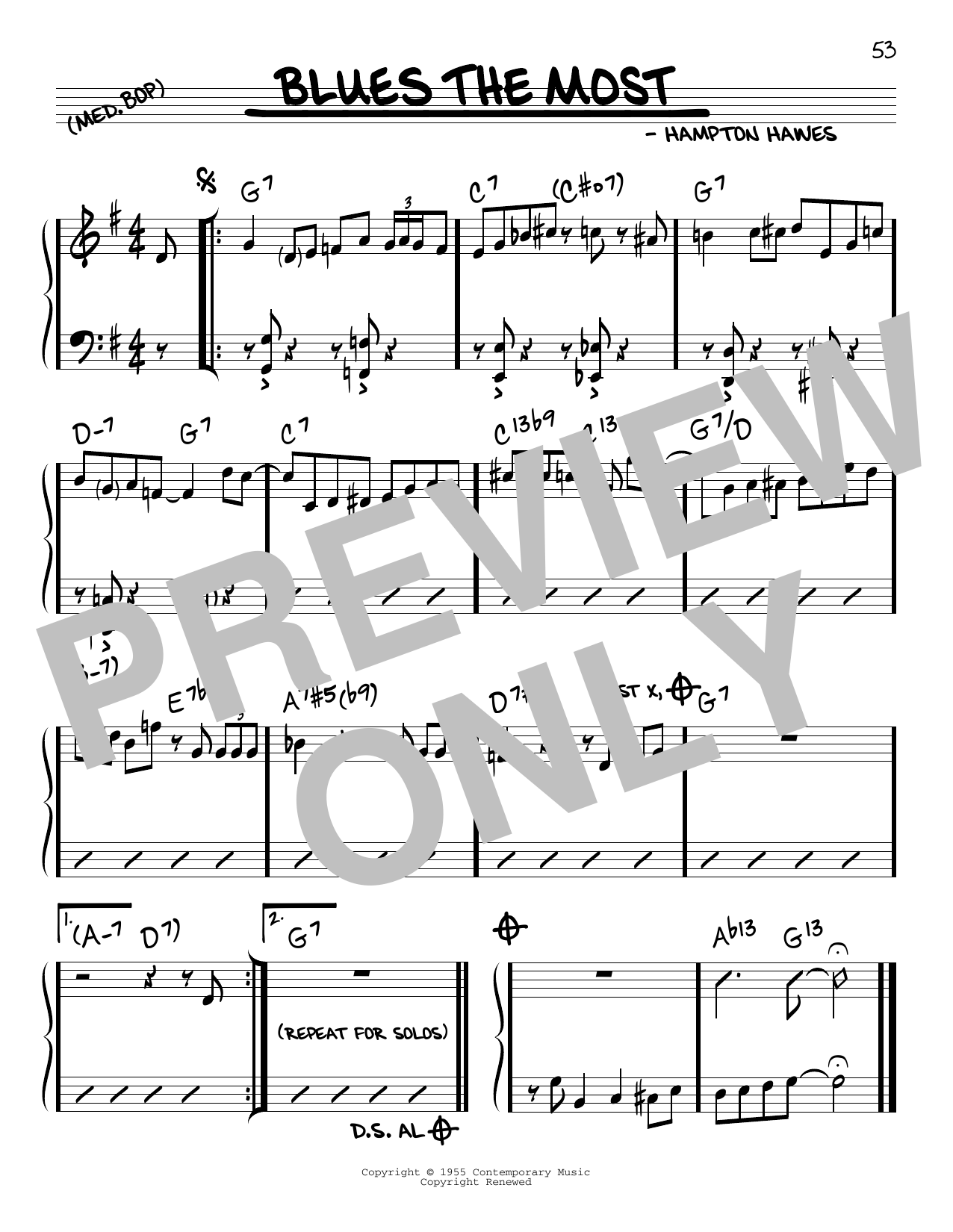 Hampton Hawes Blues The Most sheet music notes and chords. Download Printable PDF.