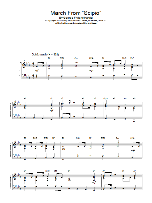 Learn to play George Frideric Handel March From Scipio sheet music for Piano Solo in minutes. George Frideric Handel March From Scipio sheet music notes and chords. Download Printable PDF.