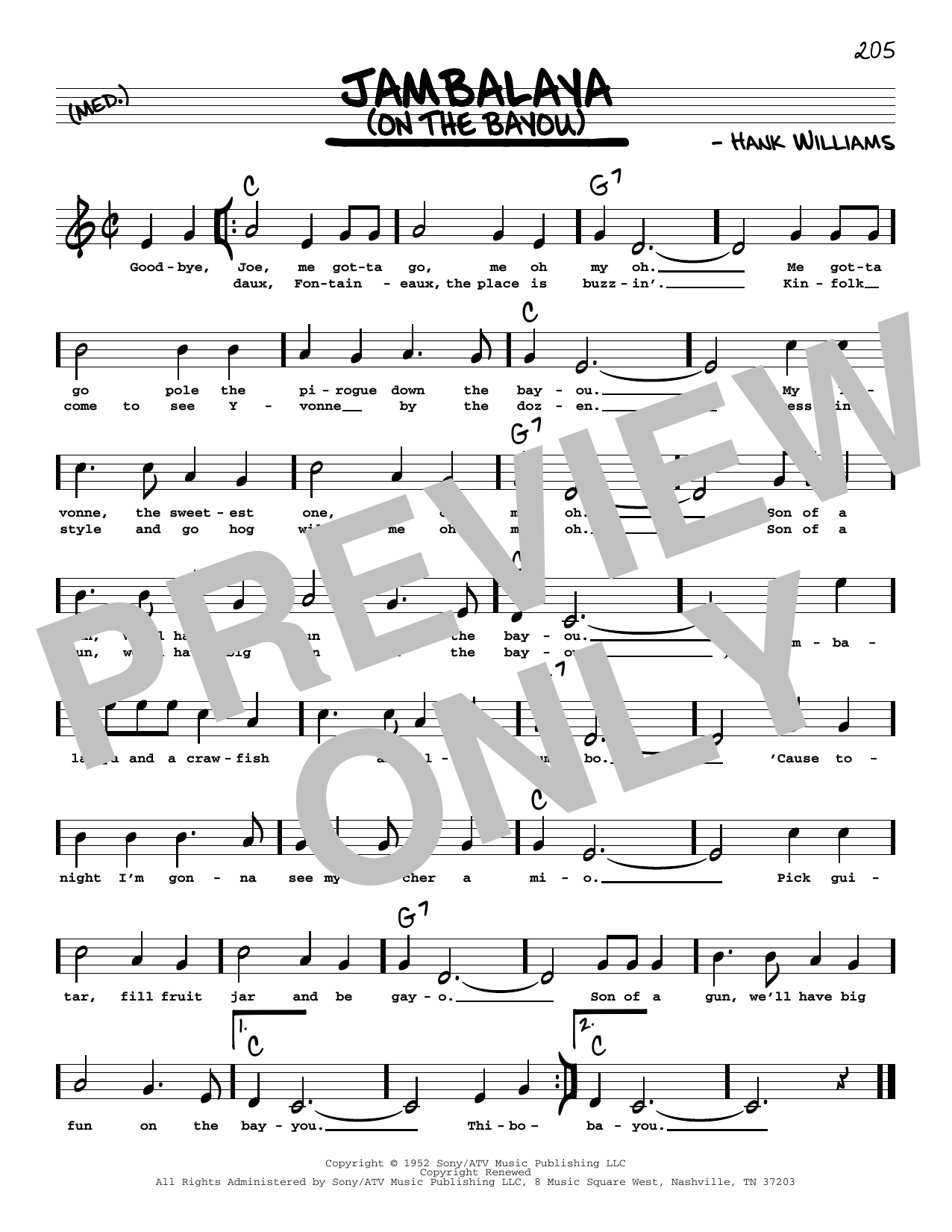 Hank Williams Jambalaya (On The Bayou) (High Voice) sheet music notes and chords. Download Printable PDF.