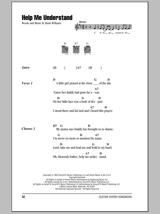 Hank Williams Help Me Understand sheet music notes and chords. Download Printable PDF.