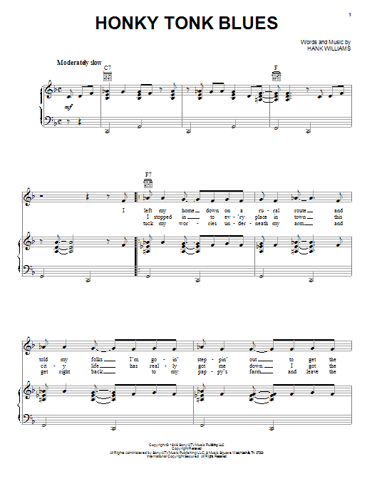 Hank Williams Honky Tonk Blues sheet music notes and chords. Download Printable PDF.