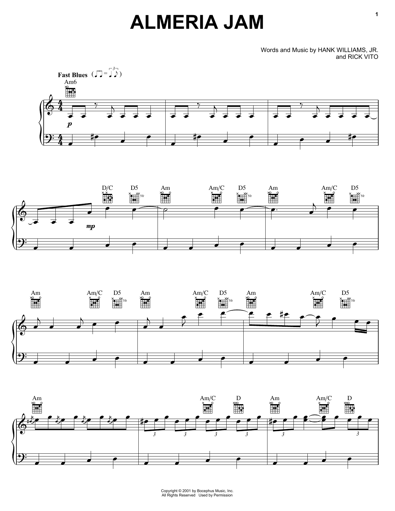 Hank Williams, Jr. Almeria Jam sheet music notes and chords. Download Printable PDF.