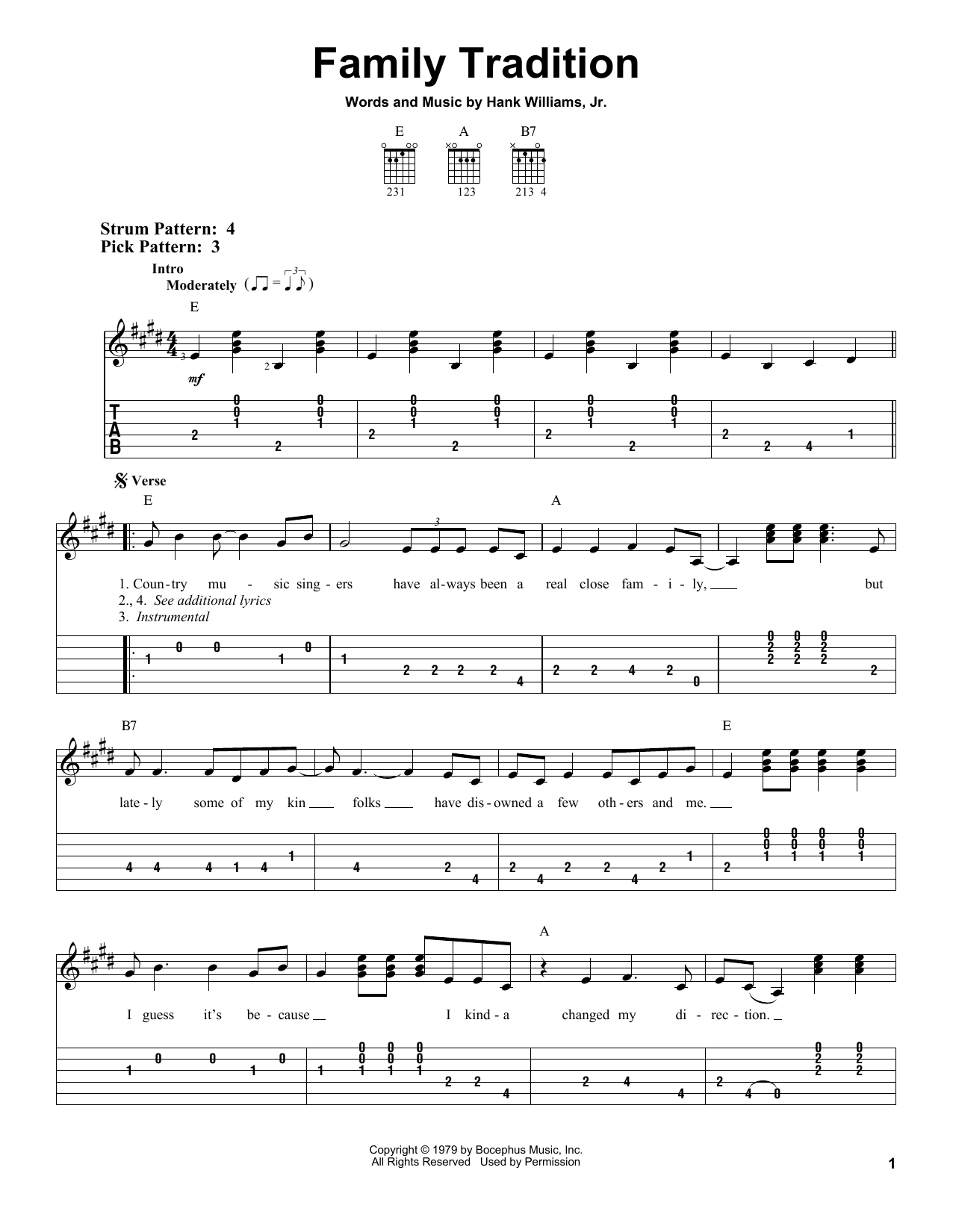 Hank Williams, Jr. Family Tradition sheet music notes and chords. Download Printable PDF.