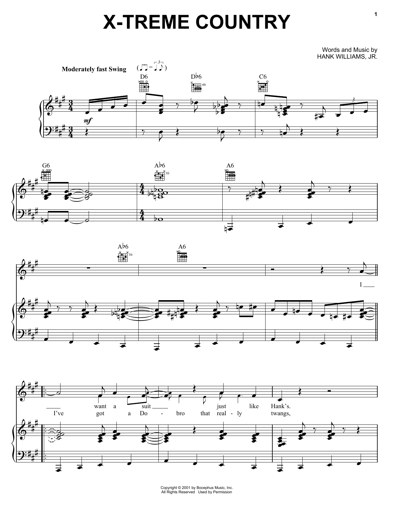 Hank Williams, Jr. X-Treme Country sheet music notes and chords. Download Printable PDF.