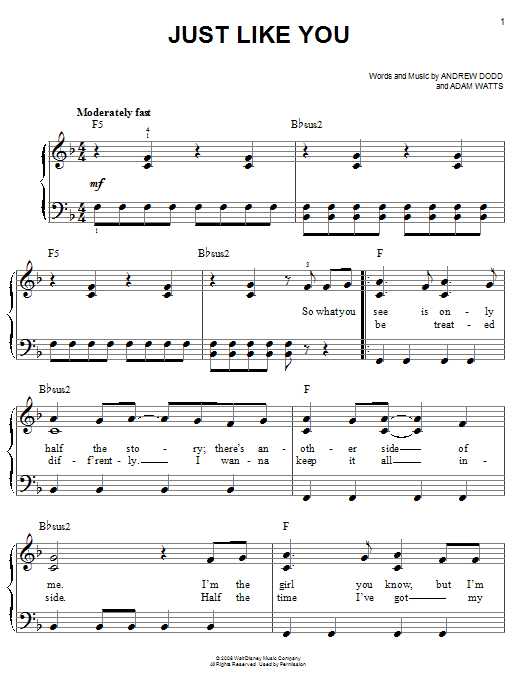 Hannah Montana Just Like You sheet music notes and chords. Download Printable PDF.