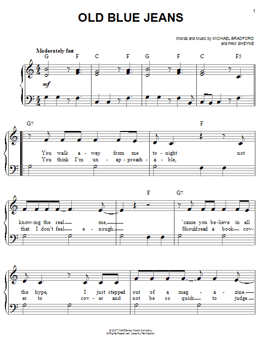 Hannah Montana Old Blue Jeans sheet music notes and chords. Download Printable PDF.