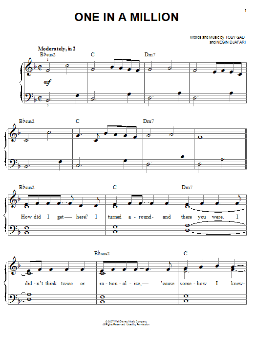 Hannah Montana One In A Million sheet music notes and chords. Download Printable PDF.