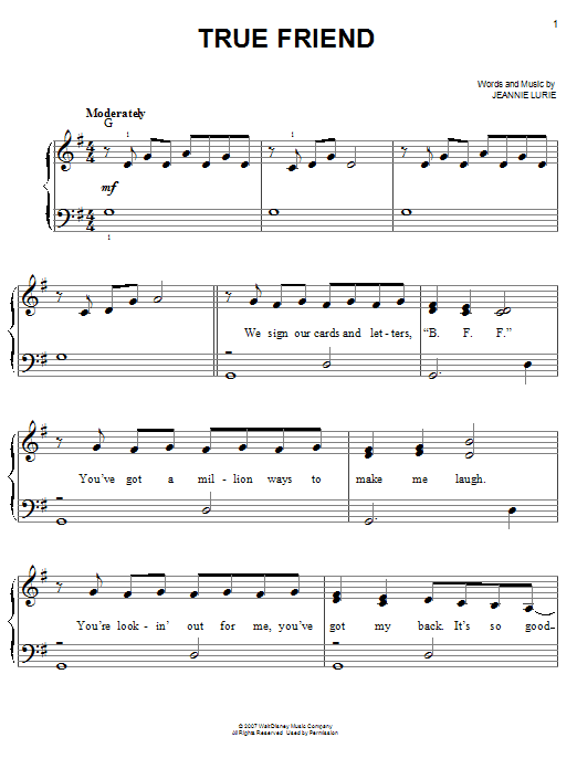 Hannah Montana True Friend sheet music notes and chords. Download Printable PDF.