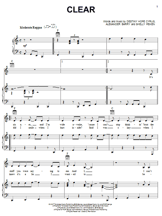Hannah Montana Clear sheet music notes and chords. Download Printable PDF.