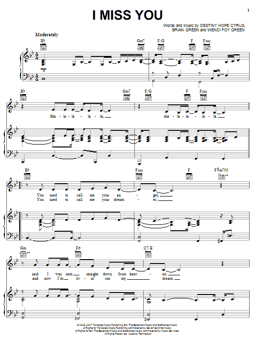 Hannah Montana I Miss You sheet music notes and chords. Download Printable PDF.