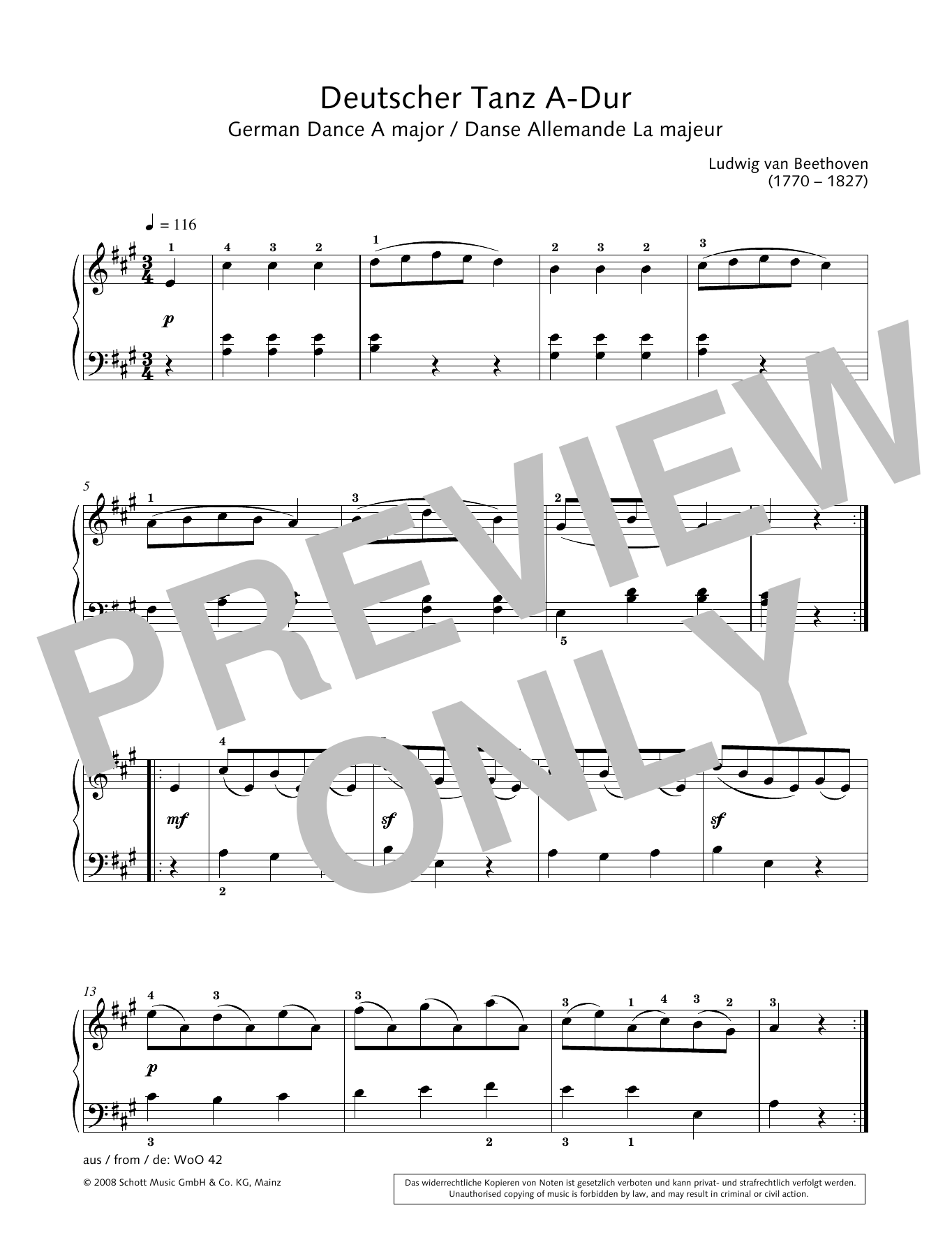 Hans-Gunter Heumann German Dance in A major sheet music notes and chords arranged for Piano Solo