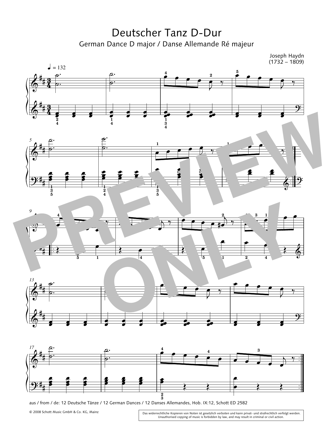Hans-Gunter Heumann German Dance in D major sheet music notes and chords arranged for Piano Solo