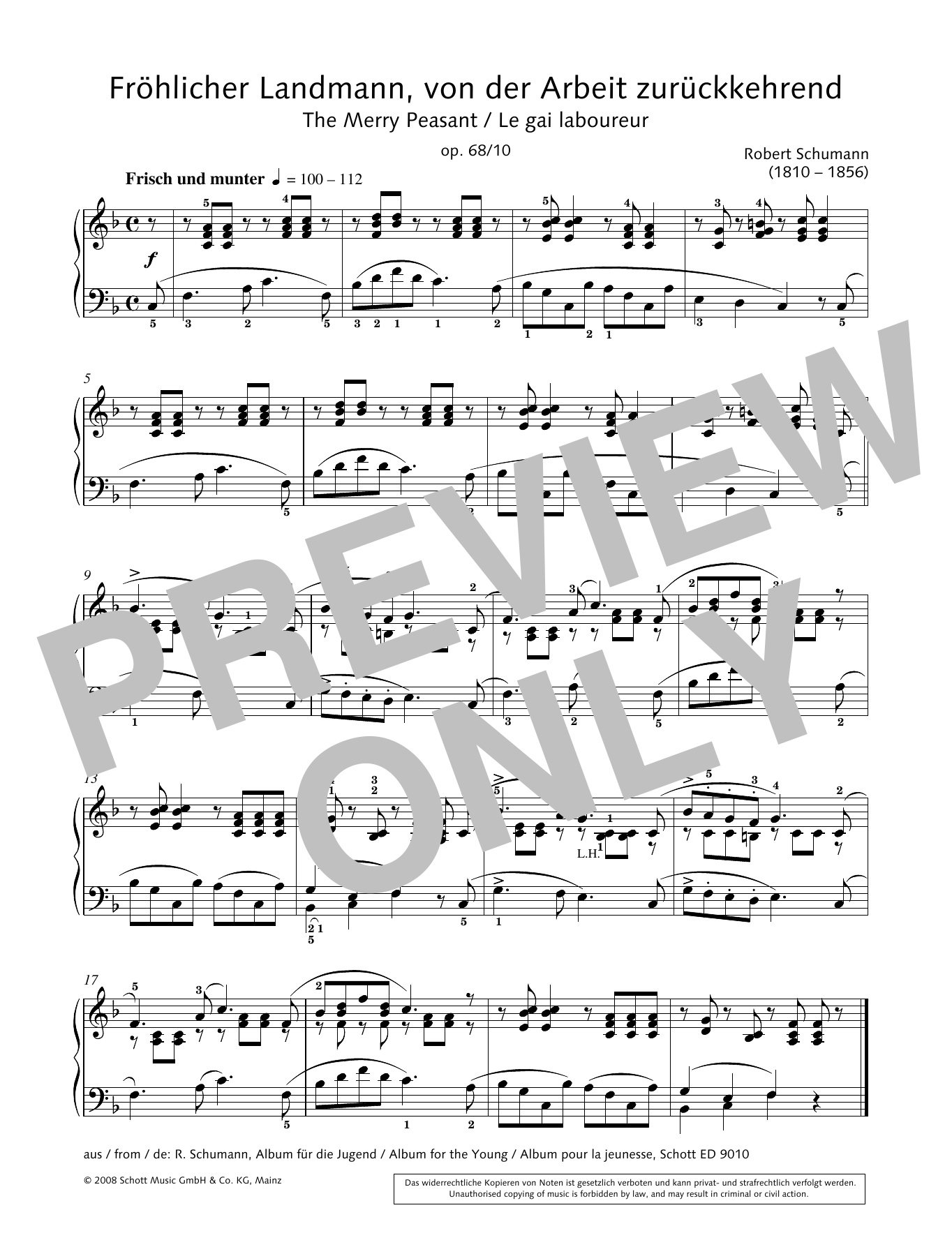 Learn to play Hans-Gunter Heumann The Merry Peasant sheet music for Piano Solo in minutes. Price: 6.9900$ Hans-Gunter Heumann The Merry Peasant sheet music notes and chords arranged for Piano Solo