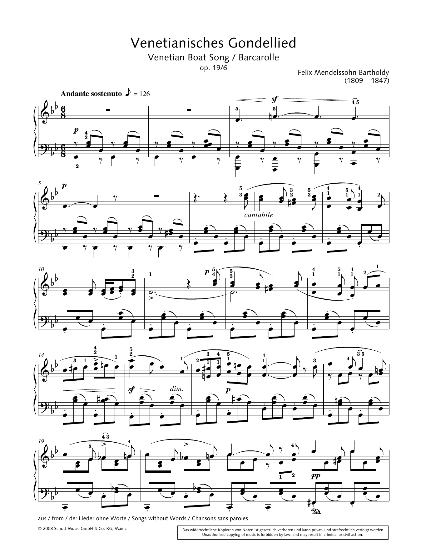 Hans-Gunter Heumann Venetian Boat Song sheet music notes and chords. Download Printable PDF.