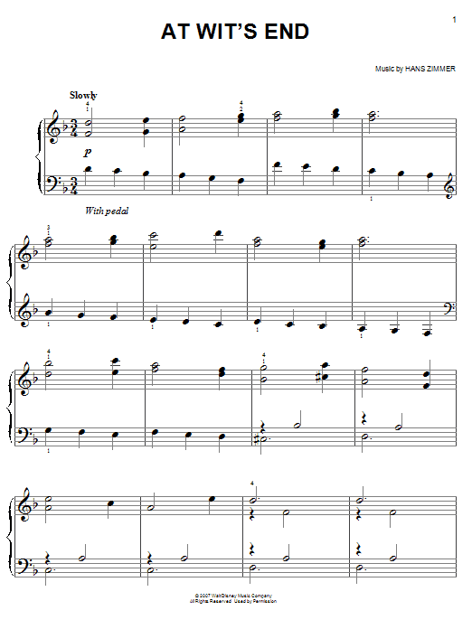 Hans Zimmer At Wit's End (from Pirates Of The Caribbean: At World's End) sheet music notes and chords. Download Printable PDF.