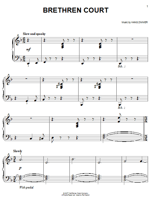 Hans Zimmer Brethren Court (from Pirates Of The Caribbean: At World's End) sheet music notes and chords. Download Printable PDF.