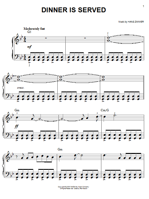 Hans Zimmer Dinner Is Served (from Pirates Of The Caribbean: Dead Man's Chest) sheet music notes and chords. Download Printable PDF.