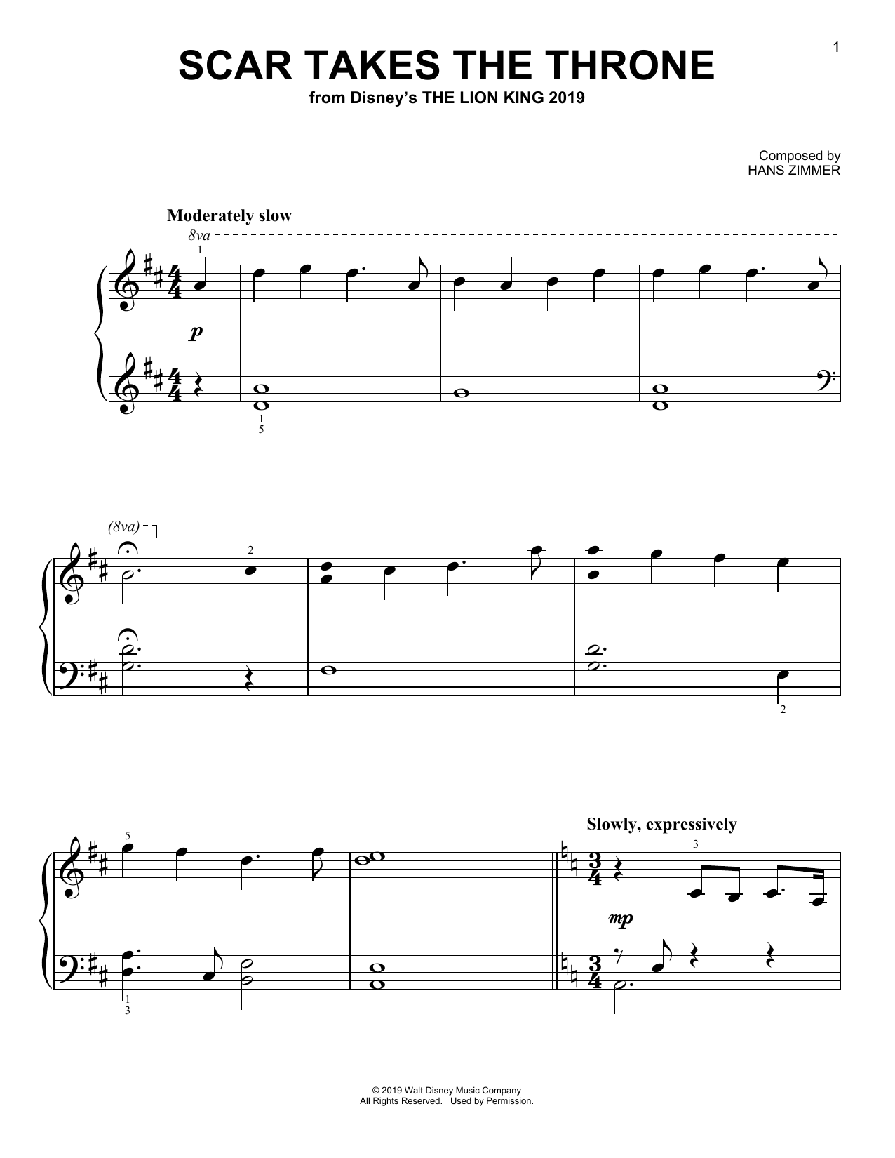 Hans Zimmer Scar Takes The Throne (from The Lion King 2019) sheet music notes and chords - Download Printable PDF and start playing in minutes.