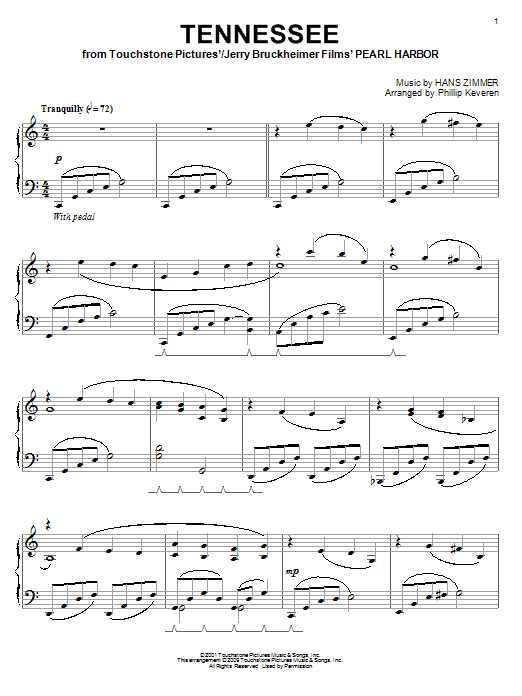 Hans Zimmer Tennessee sheet music notes and chords. Download Printable PDF.