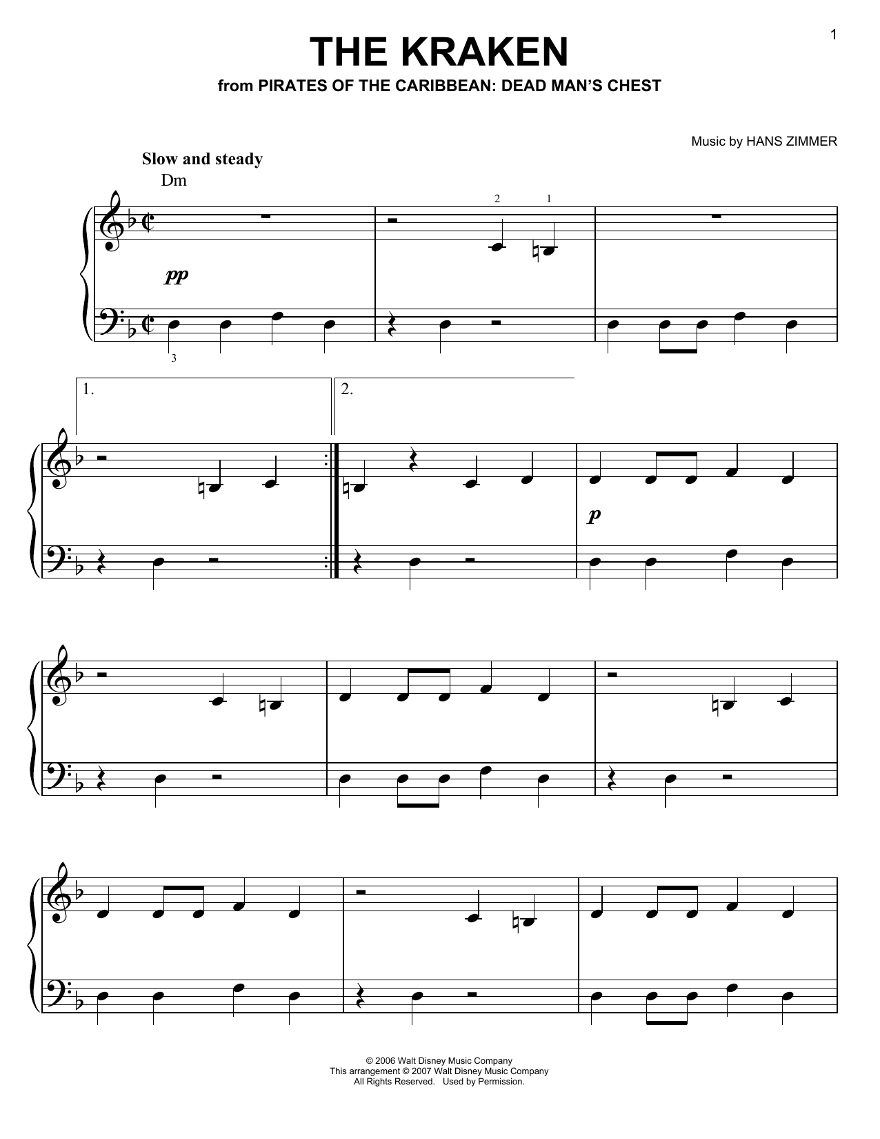 Hans Zimmer The Kraken sheet music notes and chords. Download Printable PDF.