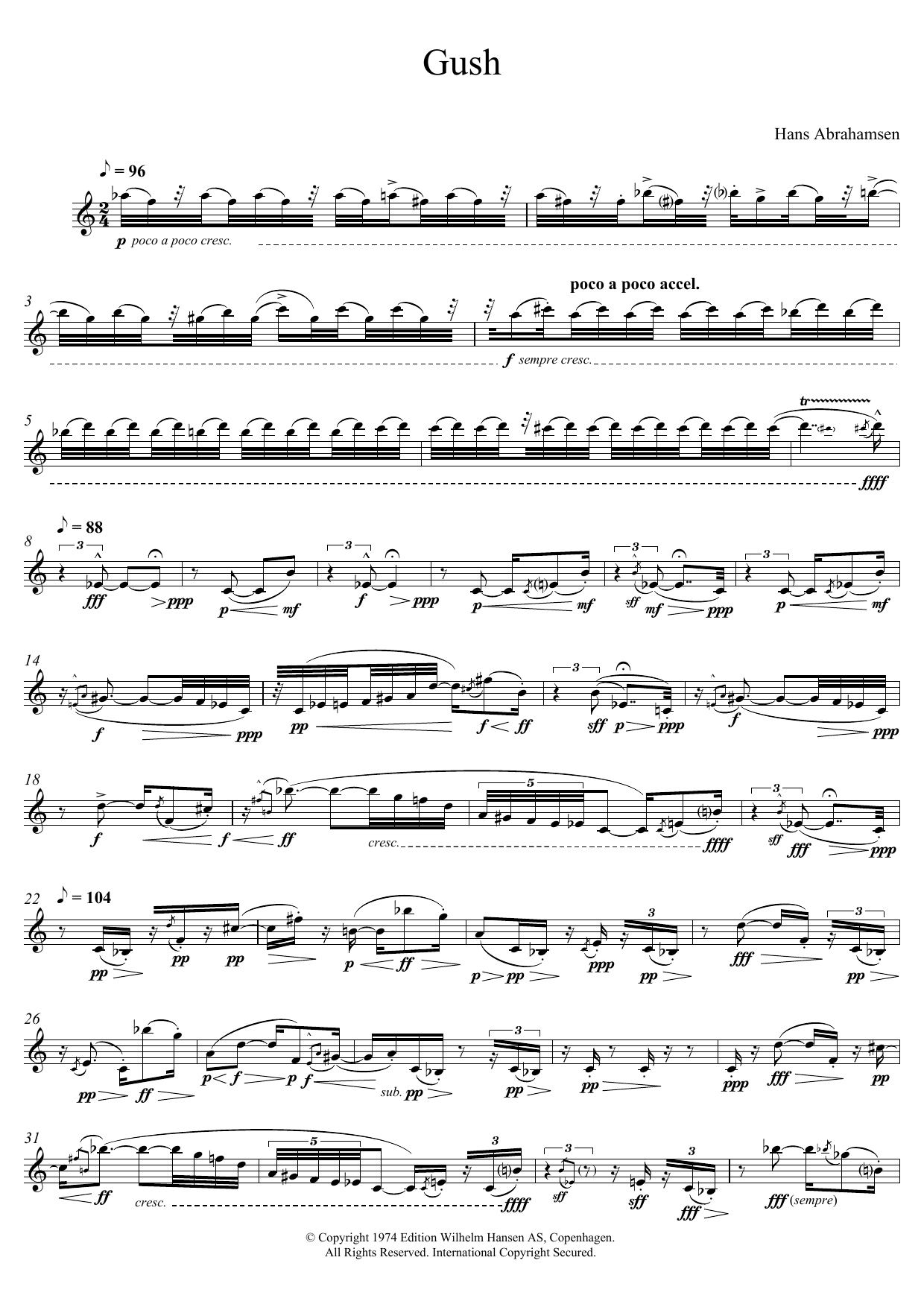 Hans Abrahamsen Gush sheet music notes and chords. Download Printable PDF.