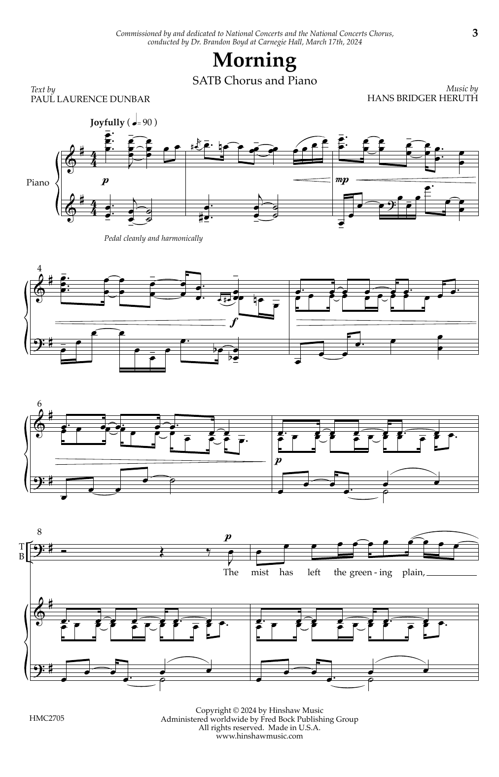 Hans Bridger Heruth Morning sheet music notes and chords. Download Printable PDF.