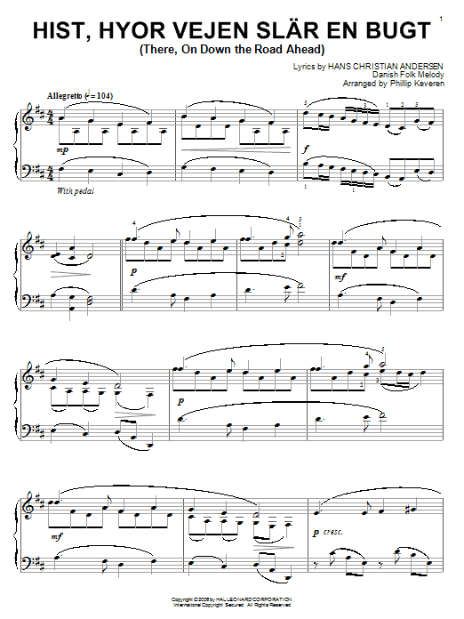 Learn to play Hans Christian Andersen Hist, Hyor Vejen Slar En Bugt (There, On Down The Road Ahead) sheet music for Big Note Piano in minutes. Price: 6.9900$ Hans Christian Andersen Hist, Hyor Vejen Slar En Bugt (There, On Down The Road Ahead) sheet music notes and chords arranged for Big Note Piano